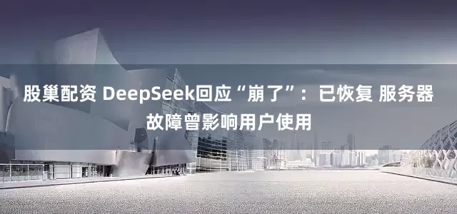 股巢配资 DeepSeek回应“崩了”：已恢复 服务器故障曾影响用户使用